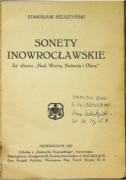 Sonety inowrocławskie + autograf 1931r.
