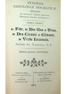 Theologia Dogmatica Tomus Primus 1901 r.