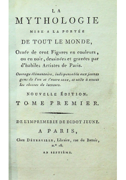 La Mythologie Mise a La Portee Tome Premier 1799 r.