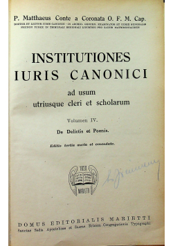 Institutiones Iuris Canonici  Volumen IV 1947 r.