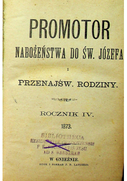 Promotor Nabożeństwa do Św Józefa Rocznik IV  1873 r.