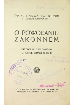 O Powołaniu Zakonnem 1916 r.