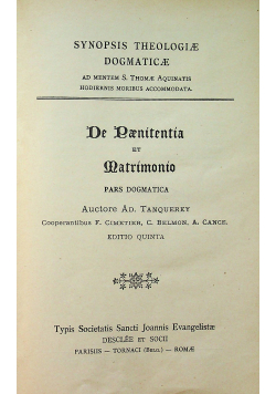 De Poenitentia Et Matrimonio 1930r