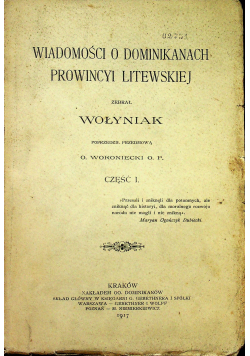 Wiadomości o Dominikanach Prowincyi Litewskiej Część I 1917 r.