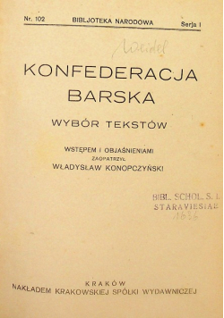 Konfederacja Barska wybór tekstów , 1928 r.