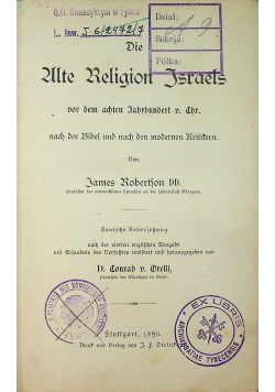 Die Alte Religion Israels 1896r