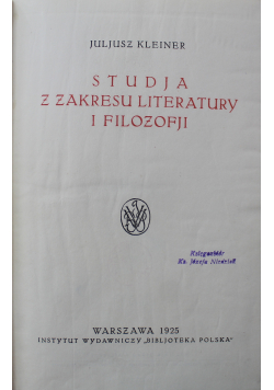 Studja z zakresu literatury i filozofji 1925 r.