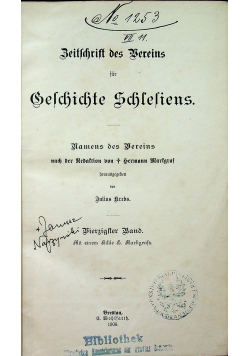 Beitlichrift des Vereins fur Geschichte Schlesiens 1906 r.