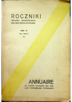 Roczniki Związku Akademickich Kół misyjnych w Polsce 1931 r.
