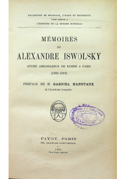 Memoires de Alexandre Iswolsky 1923 r.