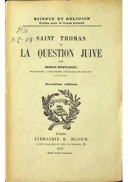 Saint Thomas la wuestion juive 1902 r