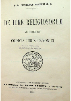 De Iure Religiosorum ad normam codicis iuris canonici 1920 r.