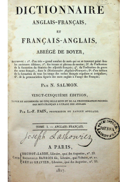 Dictionnaire anglais - Francais et Francais - Anglais Tom I  1817 r.