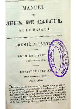 Manuel des Jeuz de Calcut et de hasard Premiere Partie 1828 r.