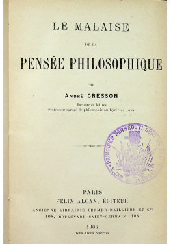 Le Malaise de la Pensee Philosophique 1905 r