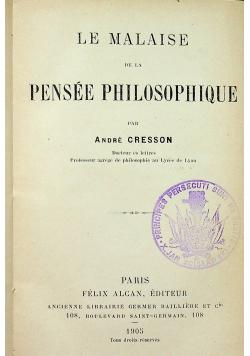 Le Malaise de la Pensee Philosophique 1905 r