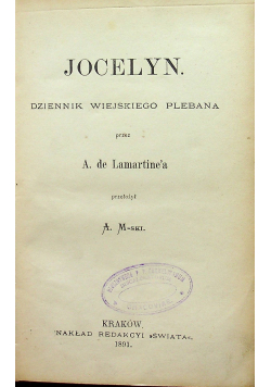 Jocelyn dziennik wiejskiego plebana 1891r