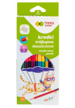 Kredki drewniane podwójne trójkątne 12szt. 24 kolory Happy Color