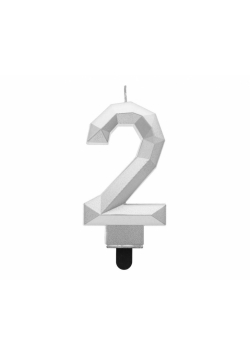 Świeczka cyferka 2 - Diament metalik srebrny 7,6cm