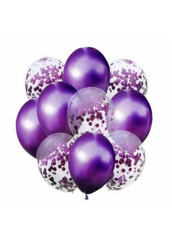 Zestaw balonów metalik z konfetti fiolet 10 sztuk