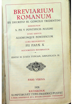 Breviarium romanum editio XI Juxta Typicam Amplificata IX 1928 r.