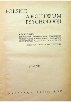 Polskie Archiwum Psychologji tom VIII ok. 1935 r