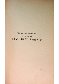 Wstęp szczegółowy do ksiąg św. Starego Testamentu 1927 r.