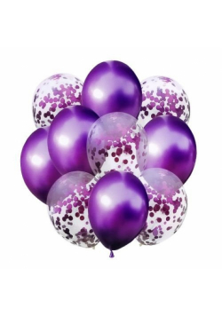 Zestaw balonów metalik z konfetti FIOLET