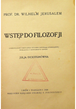 Wstęp do filozofji 1926 r.