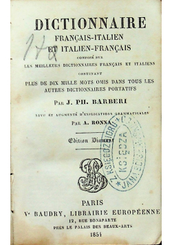 Dictionnaire francais italien et italien francais 1854r