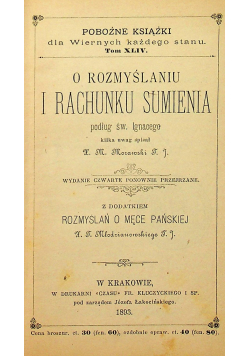 O rozmyślaniu i rachunku sumienia podług św Ignacego 1893 r