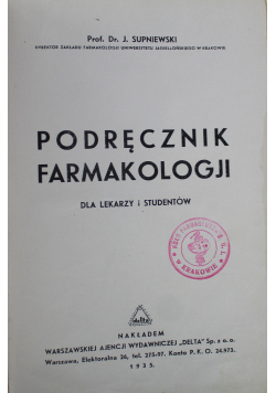 Podręcznik Farmakologji 1935 r.