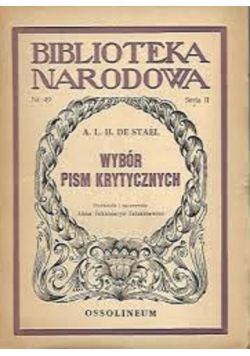 Stael Wybór pism krytycznych