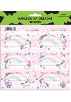 Naklejki na zeszyty - Unicorn Tęcza (12szt)