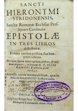 Sancti hieronymi stridonensis Epistoale1674 r.