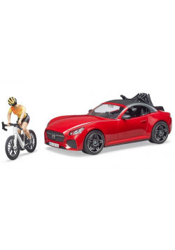 Auto Roadster czerwone z roweram górskim i kolarką