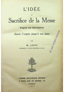 L idee du Sacrifice de la Messe 1926 r