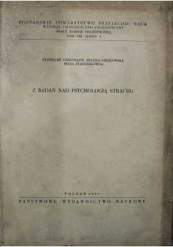 Z badań nad psychologią strachu tom VIII zeszyt 3