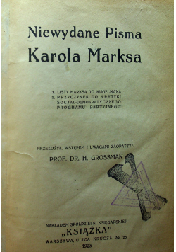 Niewydane Pisma Karola Marksa 1923 r.