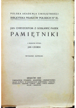 Jan Chryzostom z Gosławic Pasek Pamiętniki 1929 r.