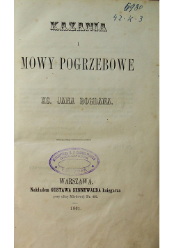 Kazania i mowy pogrzebowe 1861 r