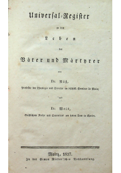 Universal Register zu den Leben der Vater und Marthrer 1827 r.