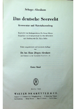 Das deutsche seerecht Kommentar und Materialsammlung