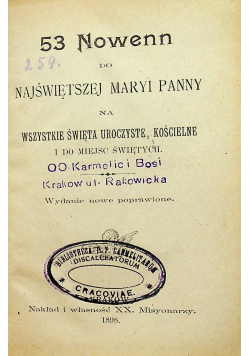 53 Nowenn do Najświętszej Maryi Panny 1898r.
