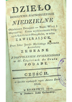 Dzieło homiliyno kaznodziejskie niedzielne Część II 1807 r