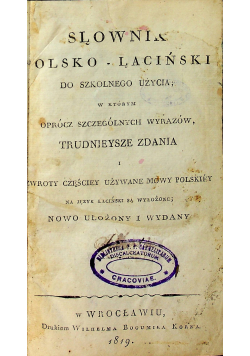 Słownik polsko łaciński do szkolnego użycia 1819 r