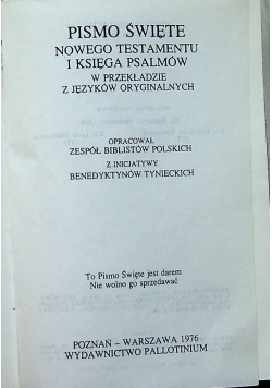 Pismo Święte nowego testamentu i księga psalmów