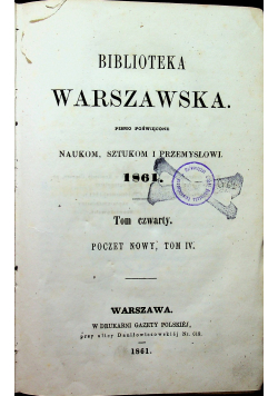 Biblioteka Warszawska Tom czwarty 1861 r