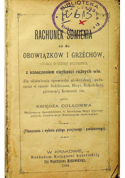 Rachunek Sumienia do do obowiązków i grzechów 1894 r.