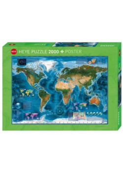 Puzzle 2000 Satelitarna mapa świata Puzzle+plakat